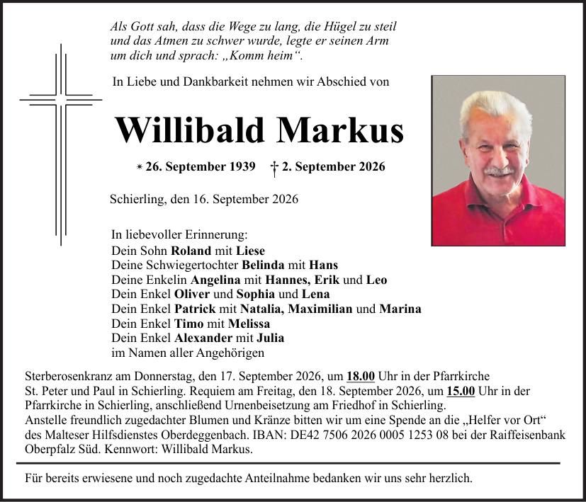 Traueranzeige Willibald Markus