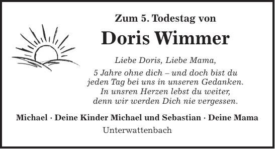 Traueranzeige Doris Wimmer