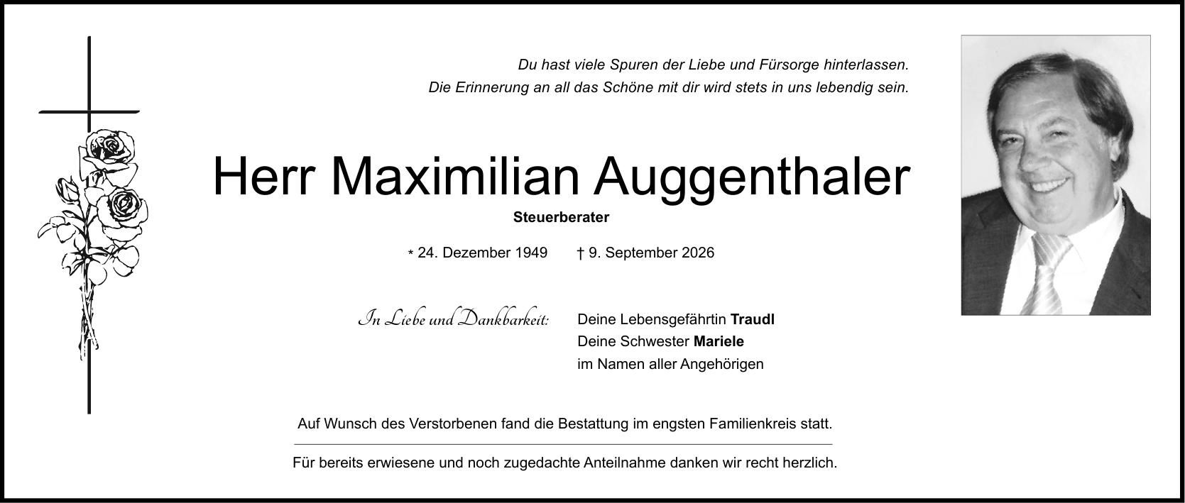 Traueranzeige Maximilian Auggenthaler