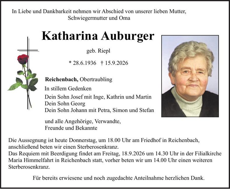 Traueranzeige Katharina Auburger