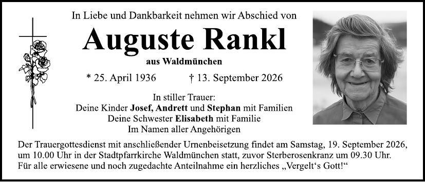 Traueranzeige Auguste Rankl