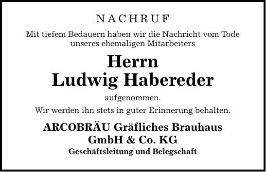 Traueranzeige Ludwig Habereder