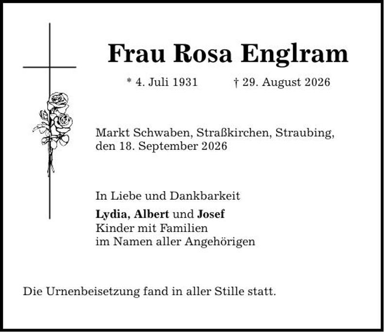 Traueranzeige Rosa Englram