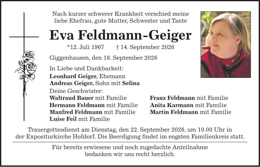 Traueranzeige Eva Feldmann-Geiger