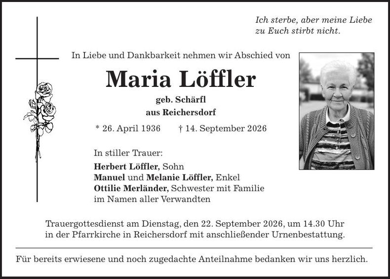 Traueranzeige Maria Löffler