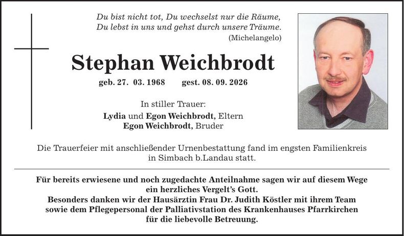 Traueranzeige Stephan Weichbrodt