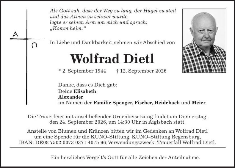Traueranzeige Wolfrad Dietl