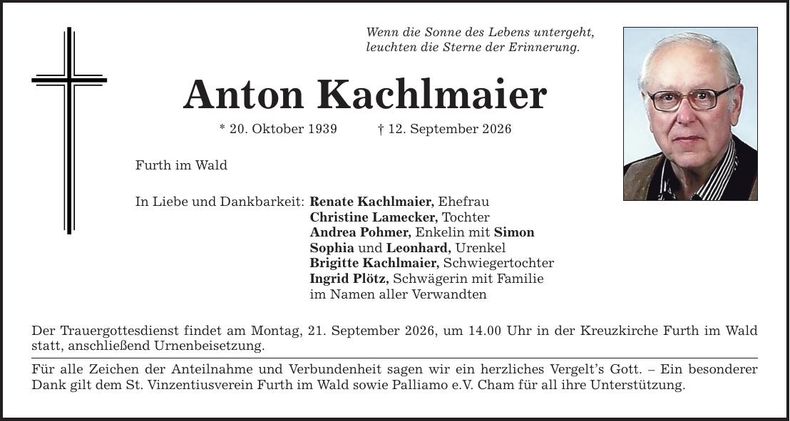Traueranzeige Anton Kachlmaier
