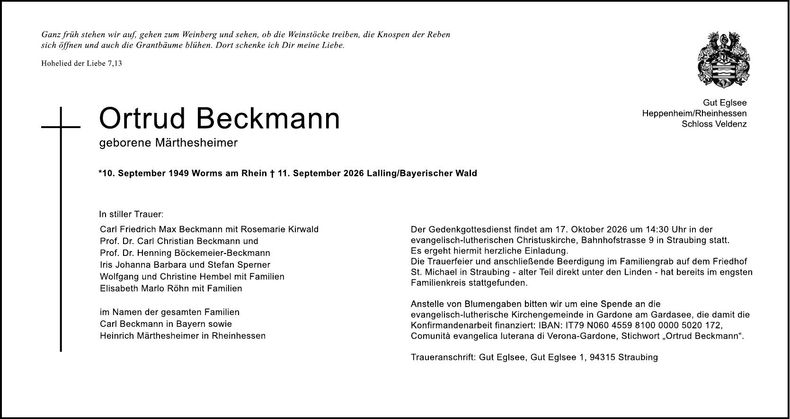 Traueranzeige Ortrud Beckmann