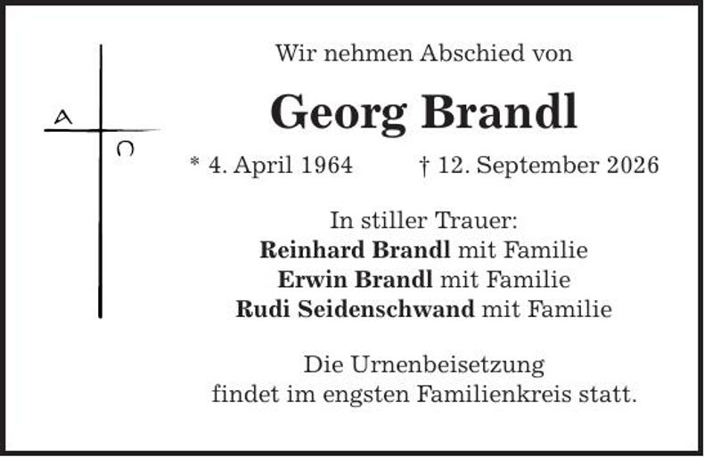 Traueranzeige Georg Brandl
