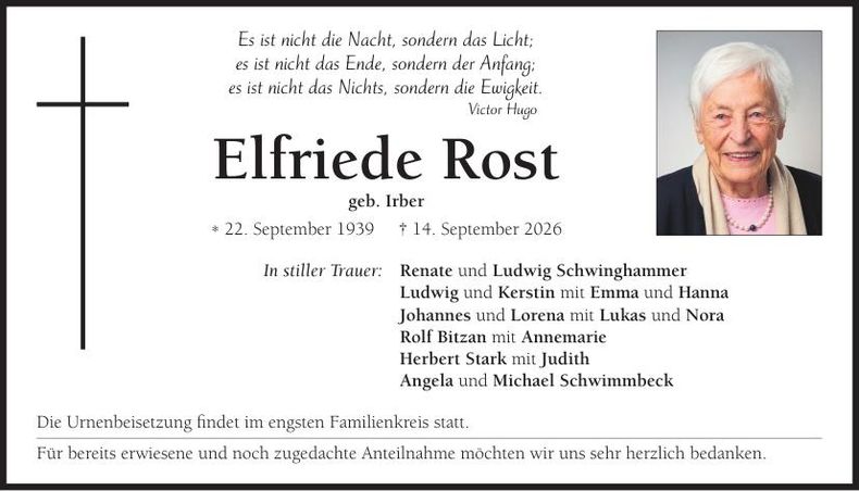 Traueranzeige Elfriede Rost