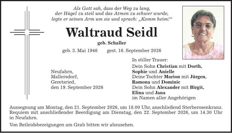 Traueranzeige Waltraud Seidl