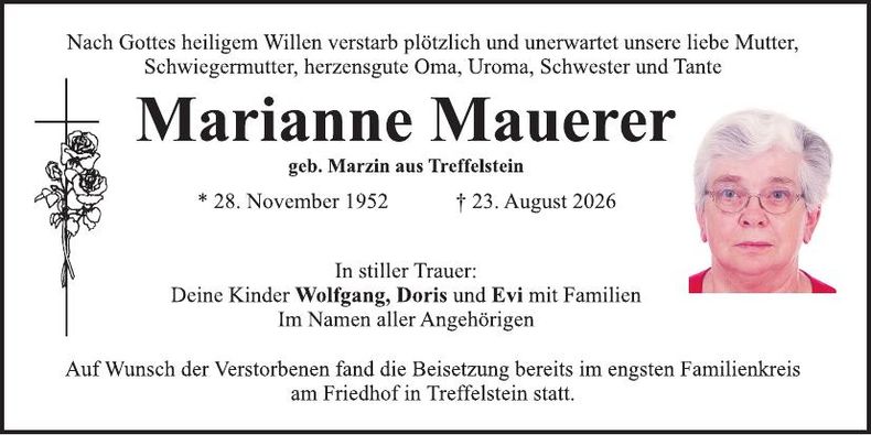 Traueranzeige Marianne Mauerer