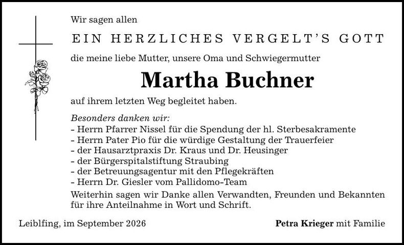 Traueranzeige Martha Buchner