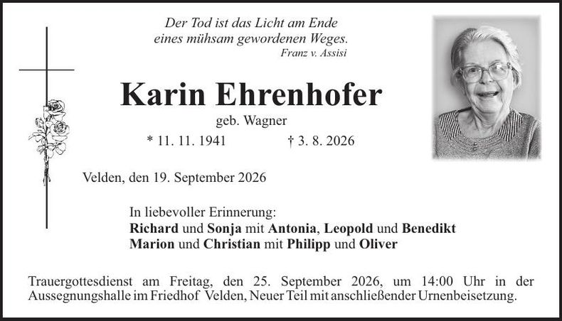 Traueranzeige Karin Ehrenhofer