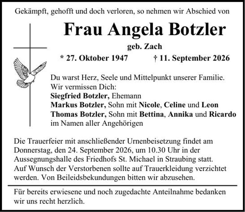 Traueranzeige Angela Botzler