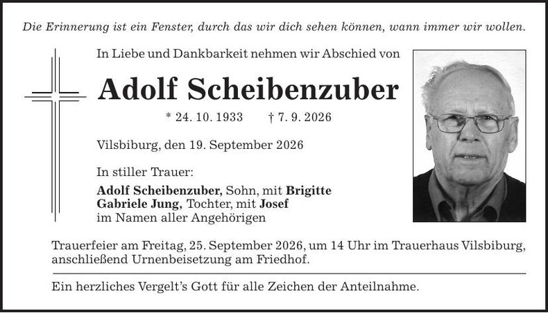 Traueranzeige Adolf Scheibenzuber