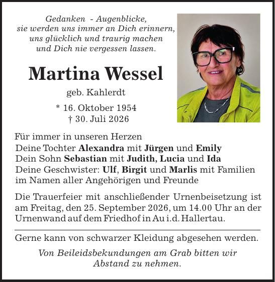 Traueranzeige Martina Wessel