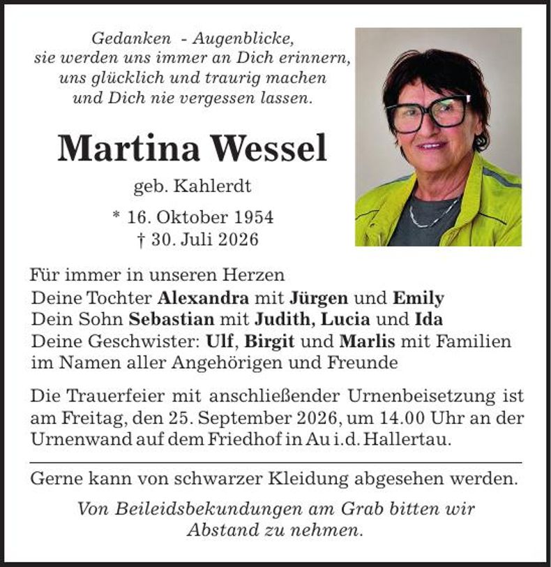 Traueranzeige Martina Wessel