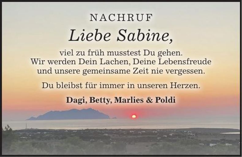 Traueranzeige Sabine 