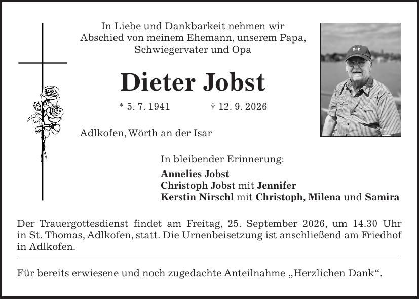 Traueranzeige Dieter Jobst