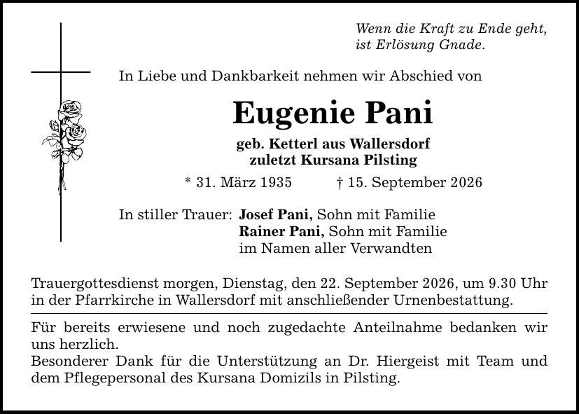 Traueranzeige Eugenie Pani