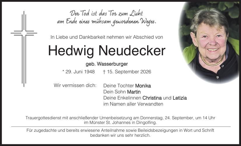 Traueranzeige Hedwig Neudecker