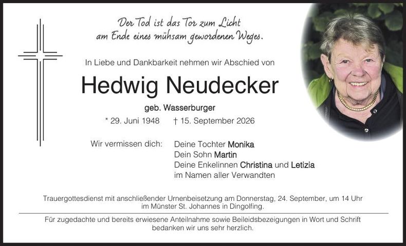 Traueranzeige Hedwig Neudecker