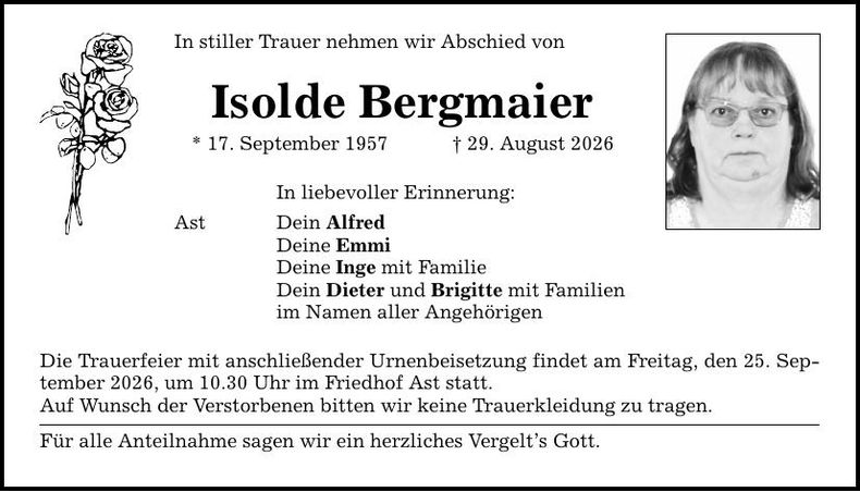 Traueranzeige Isolde Bergmaier