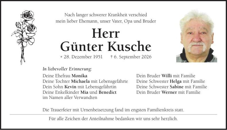 Traueranzeige Günter Kusche