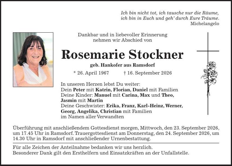 Traueranzeige Rosemarie Stockner