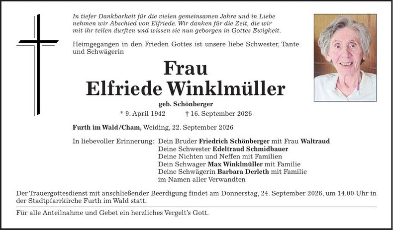 Traueranzeige Elfriede Winklmüller