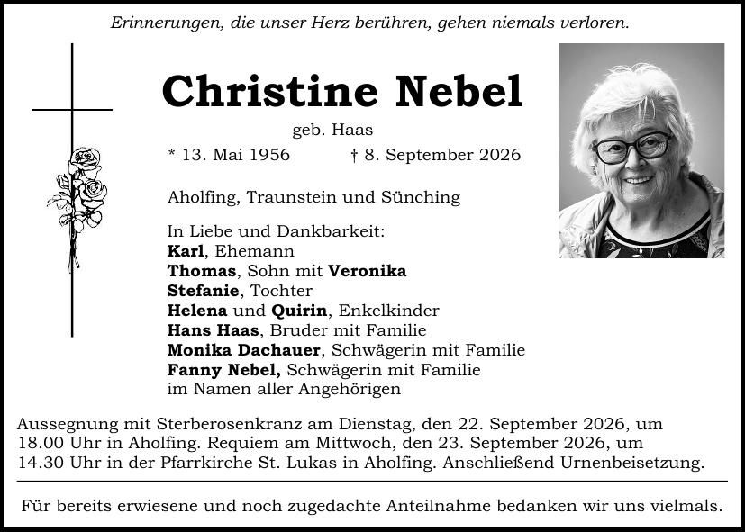 Traueranzeige Christine Nebel