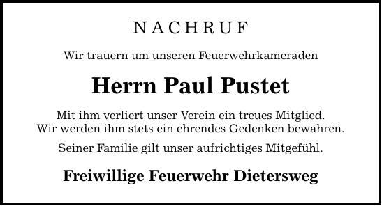 Traueranzeige Paul Pustet