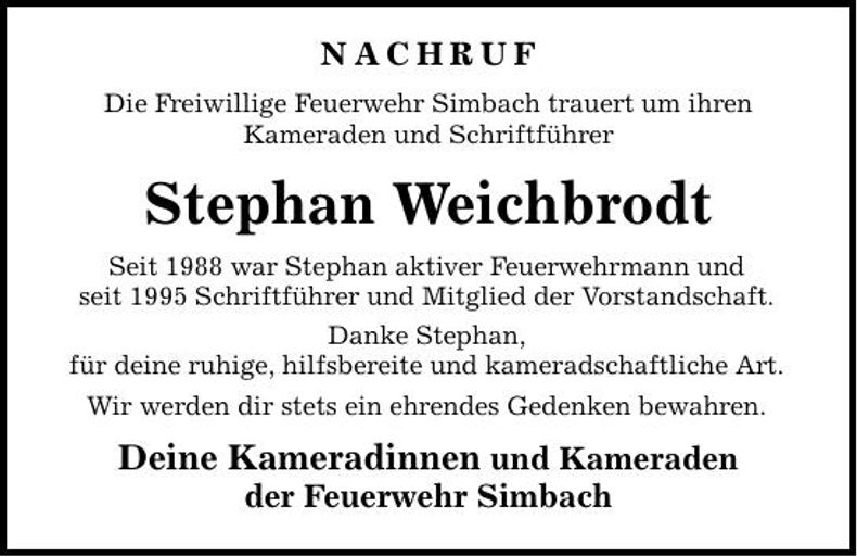 Traueranzeige Stephan  Weichbrodt