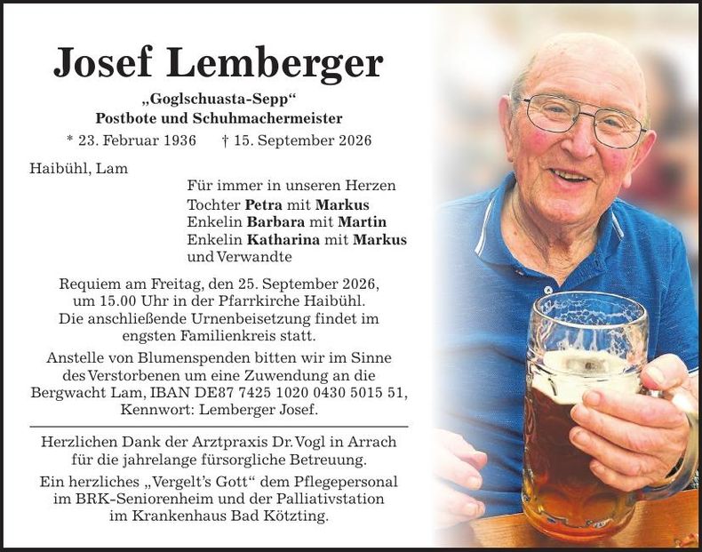 Traueranzeige Josef Lemberger