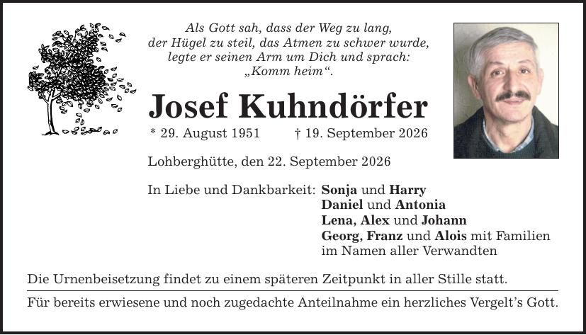 Traueranzeige Josef Kundörfer