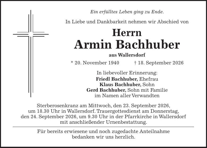 Traueranzeige Armin Bachhuber