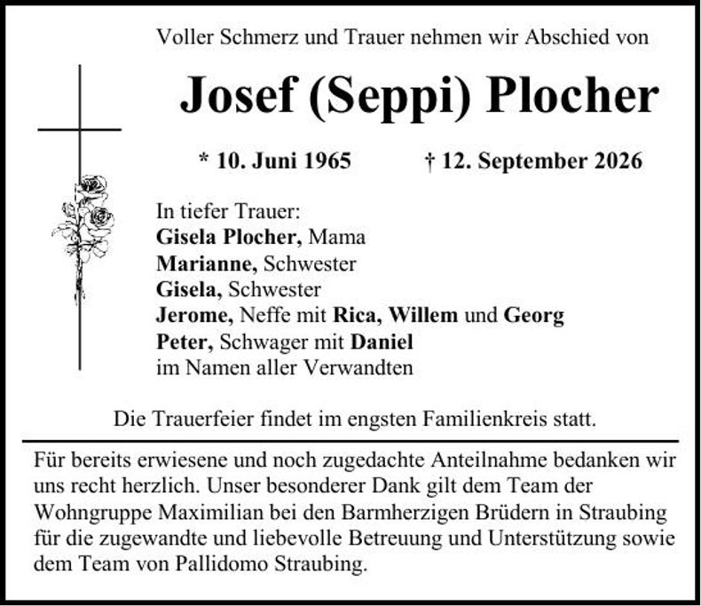 Traueranzeige Josef Plocher