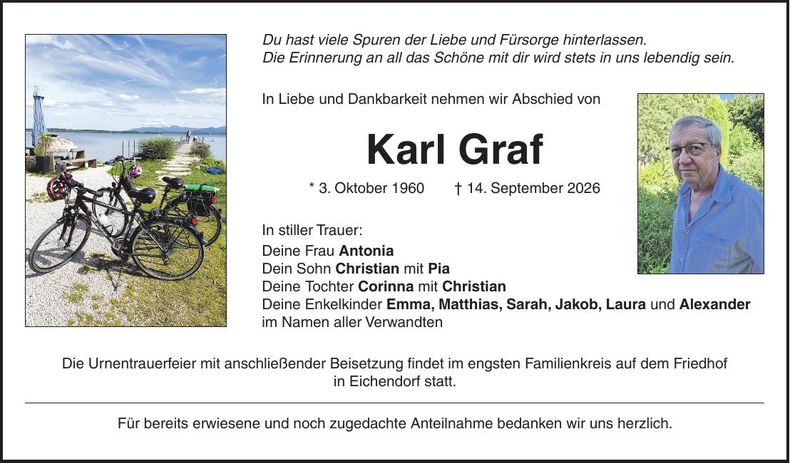 Traueranzeige Karl  Graf