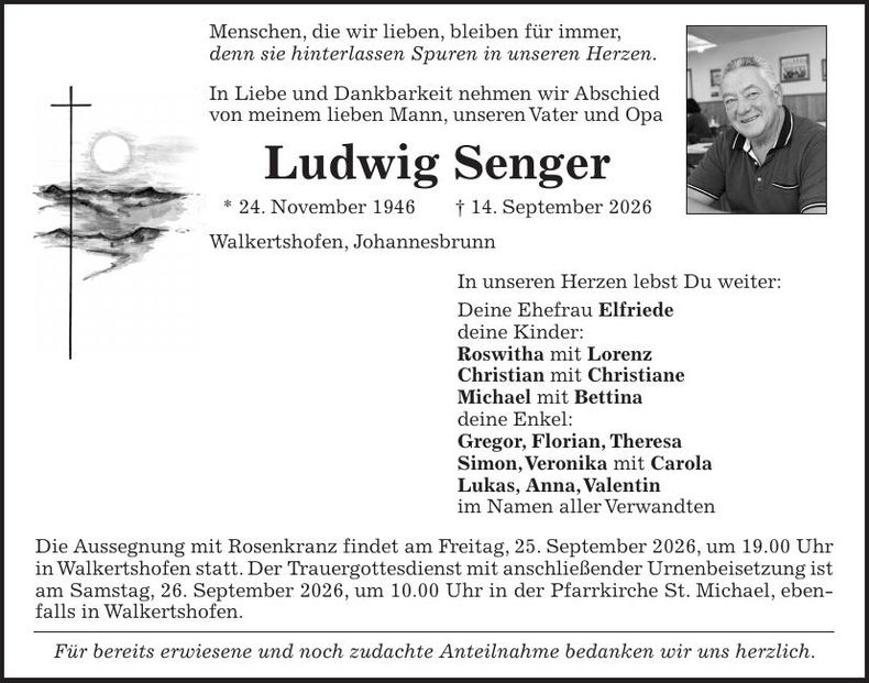 Traueranzeige Ludwig Senger