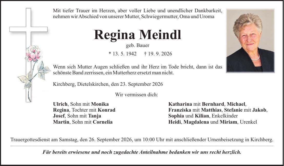 Traueranzeige Regina Meindl