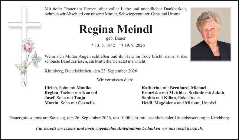 Traueranzeige Regina Meindl