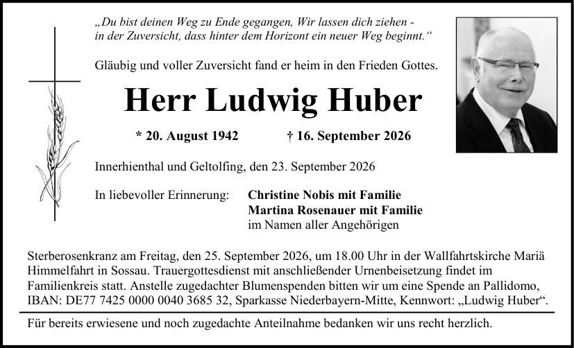 Traueranzeige Ludwig Huber