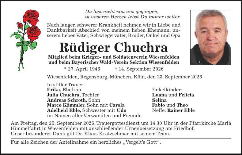 Traueranzeige Rüdiger Chuchra