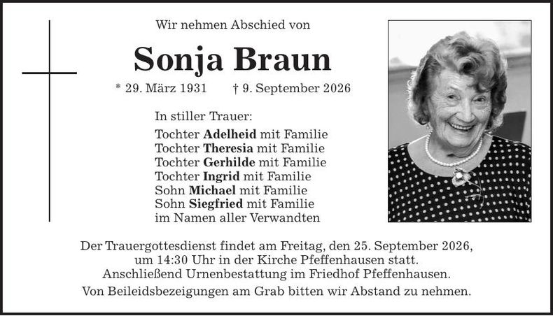 Traueranzeige Sonja Braun