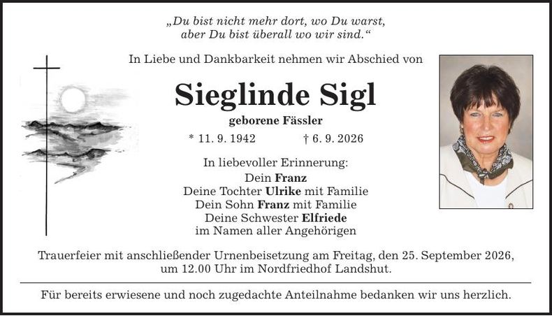 Traueranzeige Sieglinde Sigl