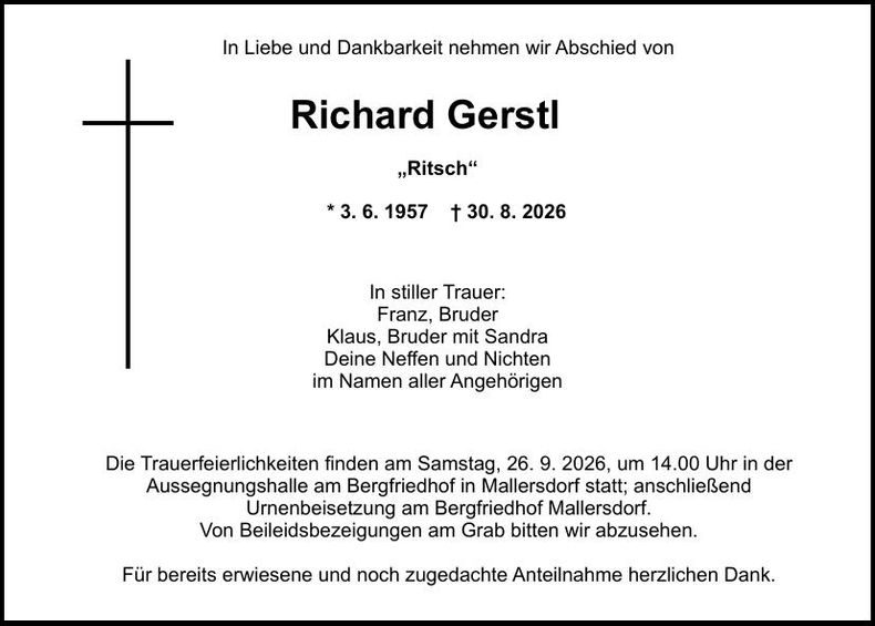 Traueranzeige Richard Gerstl