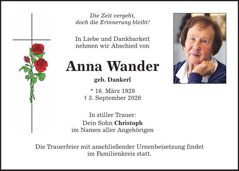 Traueranzeige Anna Wander