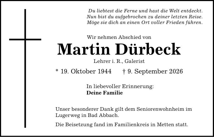 Traueranzeige Martin Dürbeck